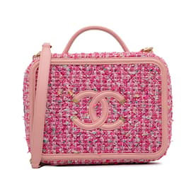 Chanel-Pink Chanel Medium Tweed Filigree Vanity Bag Satchel-Pink