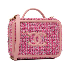 Chanel-Bolsa Chanel Média Tweed Filigrana Rosa Bolsa de Vaidade-Rosa