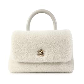 Chanel-White Chanel Small Shearling Coco Top Handle Bag Satchel-White