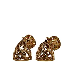 Chanel-Boucles d'oreilles dorées à motif cage à oiseaux CC Chanel-Doré