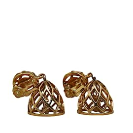 Chanel-Boucles d'oreilles dorées à motif cage à oiseaux CC Chanel-Doré