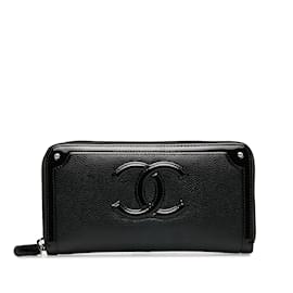 Chanel-Black Chanel CC Caviar Leather Zip Around Long Wallet-Black