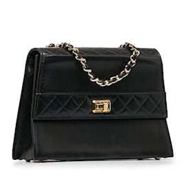 Chanel-Black Chanel CC Lambskin Trapezoid Flap Crossbody Bag-Black