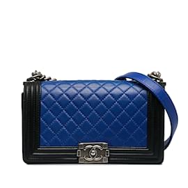 Chanel-Borsa con patta bicolore blu Chanel media in pelle di agnello-Blu
