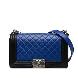 Chanel-Blue Chanel Medium Lambskin Boy Bicolor Flap Bag-Blue