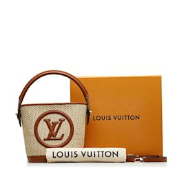 Louis Vuitton-Bolso de mano Louis Vuitton Raffia Petit Bucket de material natural M59962 En muy buenas condiciones-Castaño