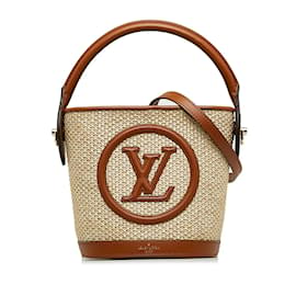 Louis Vuitton-Louis Vuitton Raffia Petit Bucket Handtasche aus Naturmaterial M59962 In sehr gutem Zustand-Braun