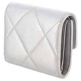 Chanel-Chanel Silver Lambskin 19 Flap Trifold Wallet-Silvery
