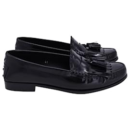 Tod's-Tod's Fringed Tassel Loafers in Black Leather-Black