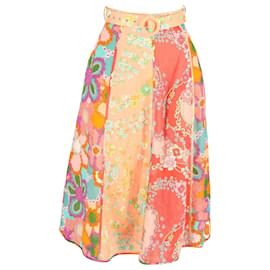 Zimmermann-Zimmermann Lola Floral-Print Belted Midi Skirt in Multicolor Linen-Multiple colors
