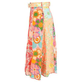Zimmermann-Zimmermann Lola Floral-Print Belted Midi Skirt in Multicolor Linen-Other,Python print