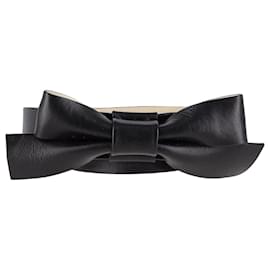 Alice by Temperley-Alice by Temperley Belt with Removable Bow in Black Leather-Black