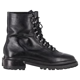 Autre Marque-Porte & Paire Ribbed-Knit Trimmed Combat Boots in Black Leather-Black