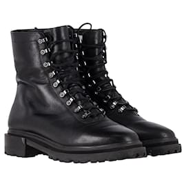 Autre Marque-Porte & Paire Ribbed-Knit Trimmed Combat Boots in Black Leather-Black
