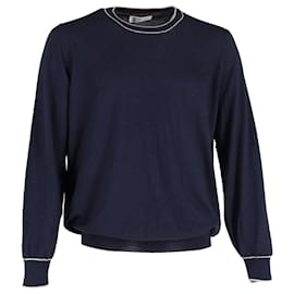 Brunello Cucinelli-Brunello Cucinelli Crewneck Sweater in Navy Blue Cotton-Navy blue