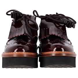 Tod's-Tod's Gomma T50 Platform Wingtip Oxfords in Brown Patent Leather-Brown