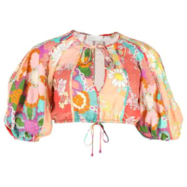 Zimmermann-Top corto con estampado floral y lino multicolor Lola de Zimmermann-Multicolor