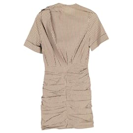Isabel Marant Etoile-Isabel Marant Étoile Oria Shirred Check-Print Dress in Beige Cotton-Other