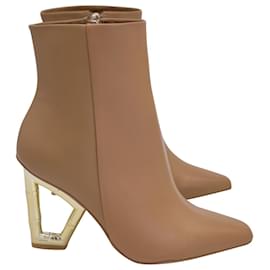 Cult Gaia-Cult Gaia Cut-Out Bamboo Heel Ankle Boots in Brown Leather-Brown