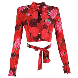 Blusa Magda Butrym con estampado de rosas en seda roja Roja