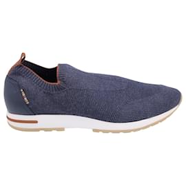 Loro Piana-Loro Piana Knitted Slip-On Sneakers in Blue Wool-Blue
