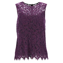 Dolce & Gabbana-Dolce & Gabbana Sleeveless Lace Top in Purple Viscose-Purple