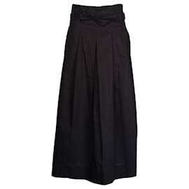 Max Mara-Max Mara Weekend Pleated Belted Maxi Skirt in Black Cotton-Black