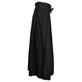 Max Mara-Max Mara Weekend Falda larga plisada con cinturón en algodón negro-Negro