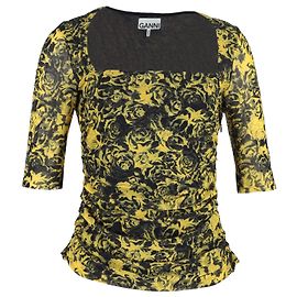 Blusa de malla estampada Ganni en poliamida amarilla Amarillo