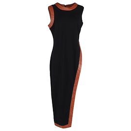 Staud Noir Maxikleid mit Stehkragen und Kontrastbesatz aus schwarzem Viskose Schwarz