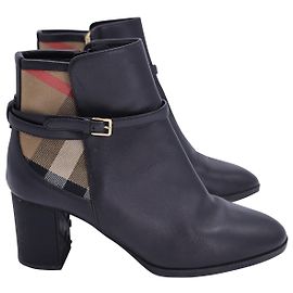 Bottines Burberry Stebbingford Check en Cuir Noir Noir