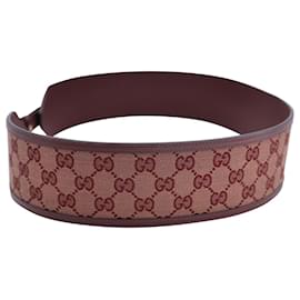 Gucci-Gucci Embellished Leather-Trimmed Waist Belt in Maroon Canvas-Brown,Red