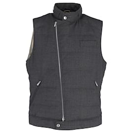 Brunello Cucinelli-Brunello Cucinelli Asymmetric Zip Padded Vest in Grey Wool-Grey