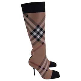 Burberry-Burberry Checked High Heel Boots in Brown Cotton-Other