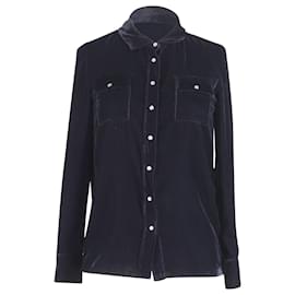 Maje-Maje Button Shirt in Navy Blue Velvet-Navy blue