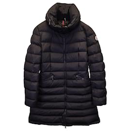 Moncler-Moncler Flammette Zip-Away Hood Quilted-Down Coat in Black Nylon-Black