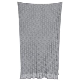 Hermès-Hermes Chain-Motif Knit Muffler in Grey Cotton and Silk-Brown