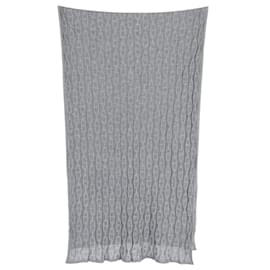 Hermès-Hermes Chain-Motif Knit Muffler in Grey Cotton and Silk-Grey