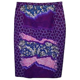 Peter Pilotto-Peter Pilotto Printed Pencil Skirt in Purple Cotton-Purple