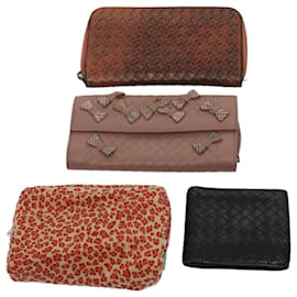Autre Marque-BOTTEGAVENETA INTRECCIATO Pouch Wallet Leather 4Set Brown Black pink Auth bs9896-Brown,Black,Pink