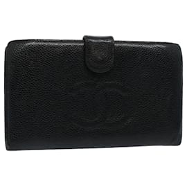 Chanel-Portafoglio lungo CHANEL Pelle di caviale Nero CC Auth bs10186-Nero