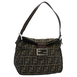 Fendi-FENDI Zucca Canvas Mamma Baguette Schultertasche Schwarz Braun Auth bs10105-Braun,Schwarz