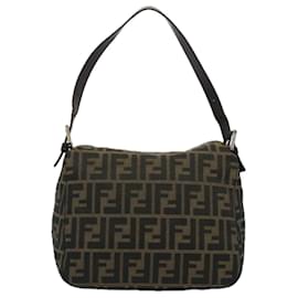 Fendi-FENDI Zucca Canvas Mamma Baguette Schultertasche Schwarz Braun Auth bs10105-Braun,Schwarz