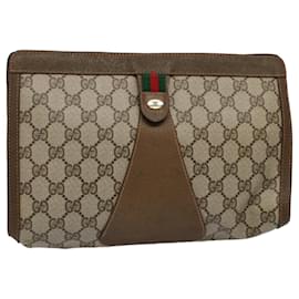 Gucci-GUCCI GG Supreme Web Sherry Line Clutch Bag Beige Red Green 89 01 033 auth 59621-Red,Beige,Green