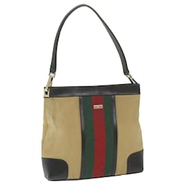 Gucci-GUCCI Web Sherry Line Shoulder Bag Canvas Beige Red 001 4231 1705 auth 59714-Red,Beige