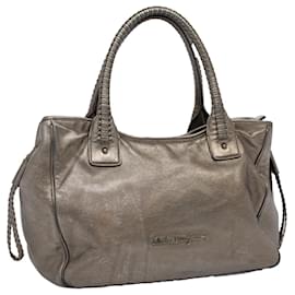 Salvatore Ferragamo-Salvatore Ferragamo Shoulder Bag Leather Silver GG-21b985 Auth bs10160-Silvery