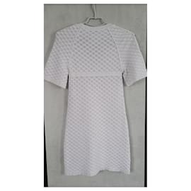 Chanel-Robe Chanel boutonnée sur le devant avec poche en tricot texturé blanc-Blanc