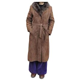 Autre Marque-talla de abrigo de piel de oveja 38-Marrón oscuro