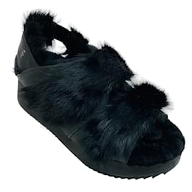 Autre Marque-Henry Beguelin Black Fur Grattato Sandals-Black