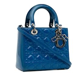 Dior-Blue Dior Medium Patent Cannage Lady Dior Satchel-Blue